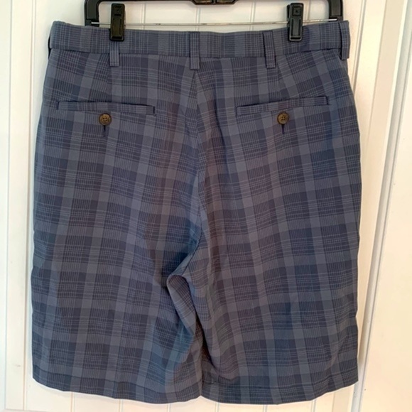 Haggar Mens Cool 18 pro mens casual flat front gray plaid career shorts - Picture 3 of 7